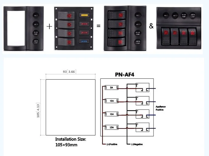 4 Gang Waterproof LED Rocker Switch Panel for Marine Boat Caravan (AP4)
