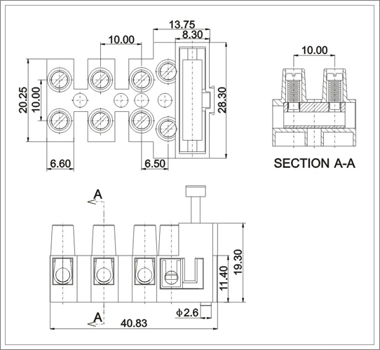 Feed Through Terminal Connectors 10mm Pitch 1p/2p/3p/4p/5p Screw-Mount Fuse Terminal Block