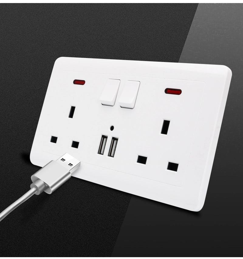 Dual Switched 13A Wall Power Socket with 2 USB Ports