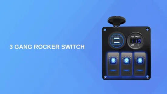 Painel de interruptor rocker azul de 3 gangues com USB duplo e soquete de carregador de energia para barco marinho, carro, RV