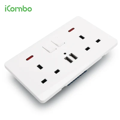 Tomada de parede dupla comutada 13A com 2 portas USB